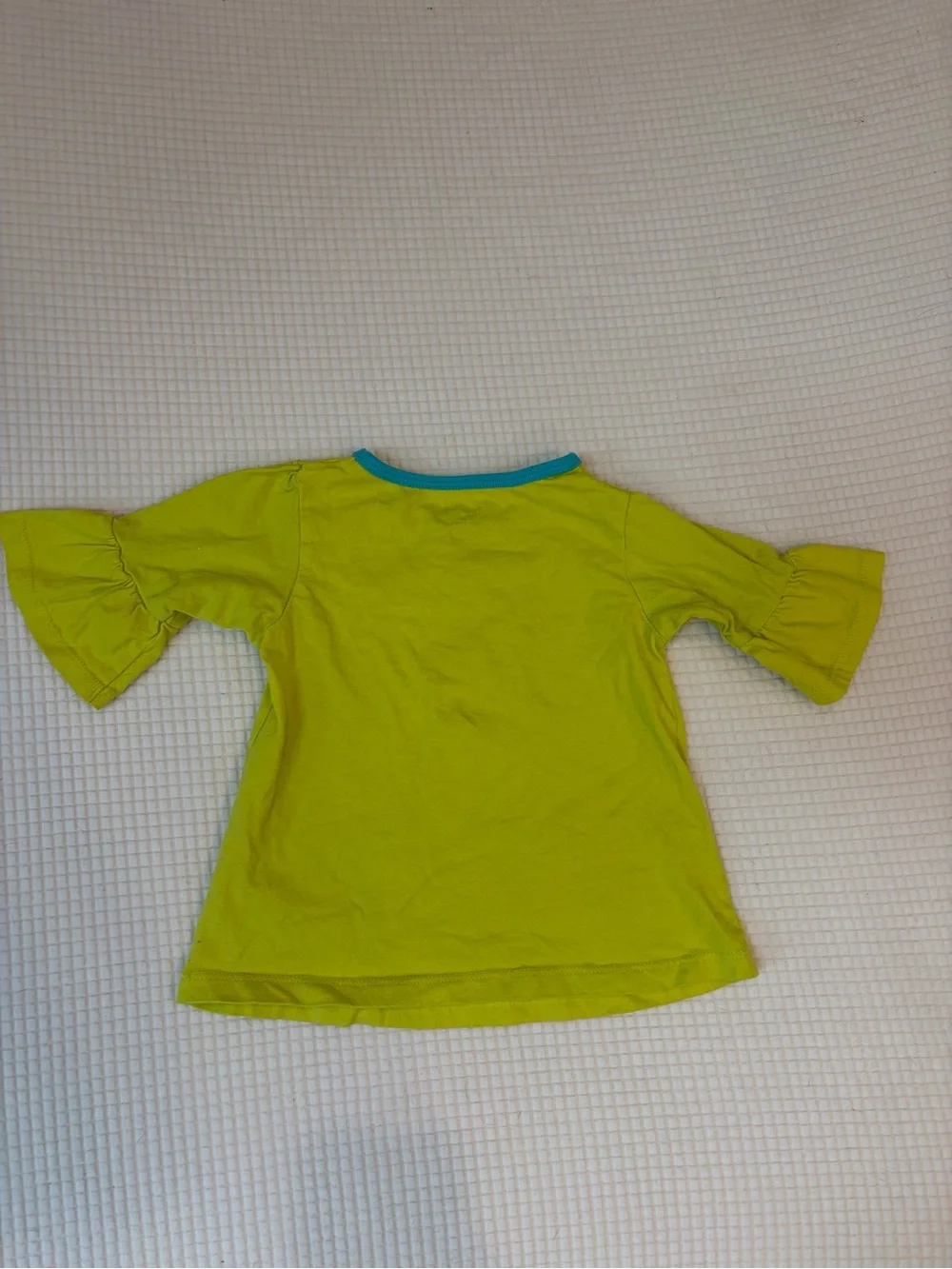 Y2K-Style Lime Green Neon Blue Flower Striped Button Bell Sleeve Shirt